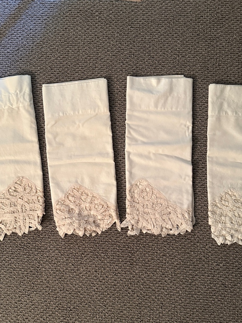 Set of 4 antique like Cotton Valences with Lace Trim